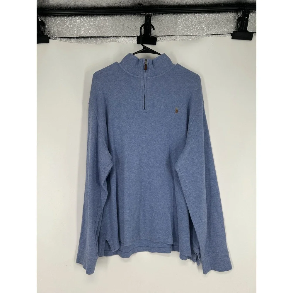 Polo Ralph Lauren Sweater Knit Light Blue Estate‎ Rib Quarter 1/4 Zip Flesh Pony